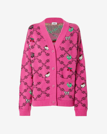 Hello Kitty Jacquard Cardigan | Women Knitwear Fuchsia | GCDS Spring/Summer 2023